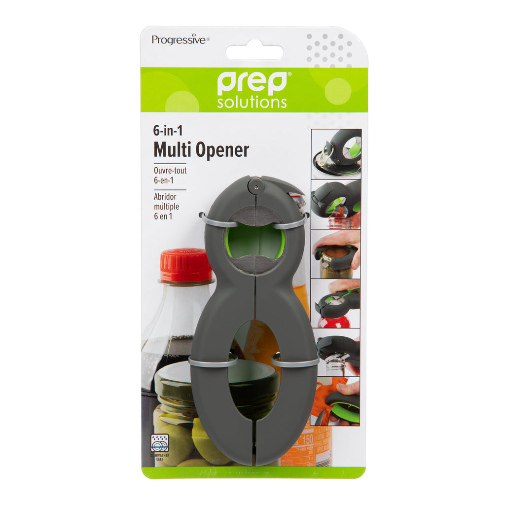 Prep Solutions 6-in-1 Multi Opener With Non-Slip Grip for Jars, Cans, and Bottles