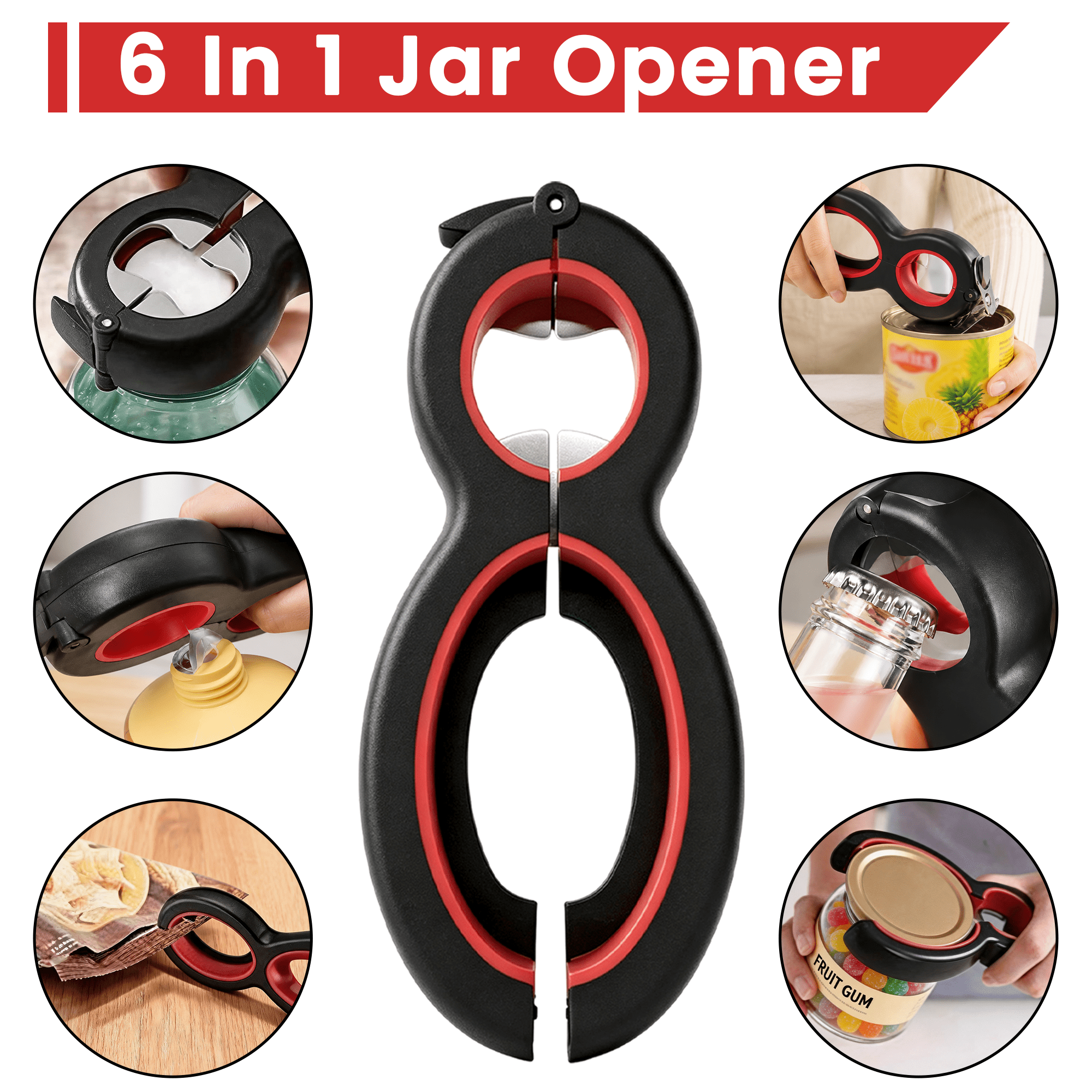 4 Pack Jar Opener Set, 5 in 1Multi Function Bottle Opener, Non Slip Bottle Can Opener Gripper Kit, Silicone Jar Gripper Pad & Manual Lid Openers for Seniors Arthritic Hands